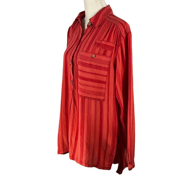 We The Free Oversized Orange on Orange-Red Stripes Popover Shirt Size XS - Picture 2 of 14